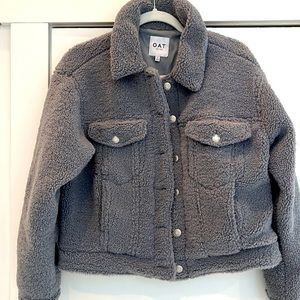 A little longer than cropped, shearling coat.